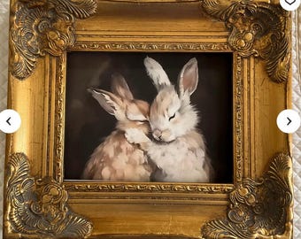 SPECIAL ORDER for Teresa of 8x10 geclee of hugging bunnies in heavy ornate gold frame . Plus 2 more of the same gold frames.