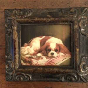 CAVALIER KING CHARLES spaniel miniature painting on  a canvas print.