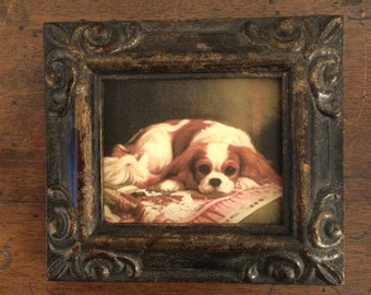 Peinture miniature d'épagneul CAVALIER KING CHARLES sur une impression sur toile.