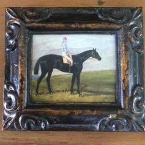 HAND PAINTED MINIATURE on a canvas print of dark brown horse image 2