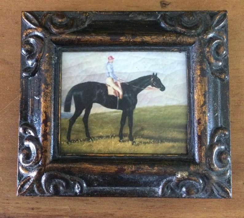 HAND PAINTED MINIATURE on a canvas print of dark brown horse image 2