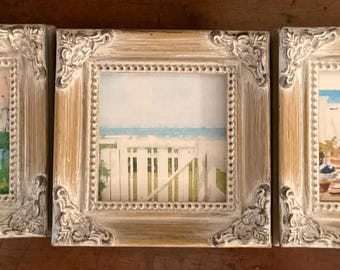 HANDPAINTED MINIATURE on a 3x3” linen paper print,bonded to canvas / framed