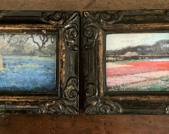 Pair of HAND PAINTED MINIATURES of impressionistic fields