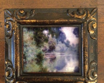 HAND PAINTED MINIATURE  oil on a canvas print of river/ impressionism