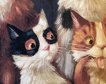 Very Cute Antique Framed Print of Three Kittens by Grace Lopez in