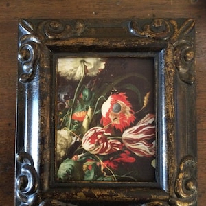 MINIATURE PAINTING on print of  beautiful flowers.