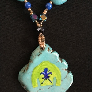 DERBY SALE  Equestrian necklace. Blue bead and stone necklace. Hand painted / was 65.00