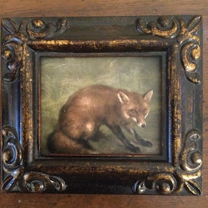 HAND PAINTED MINIATURE on a canvas print of Fox.