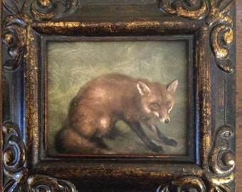 HAND PAINTED MINIATURE on a canvas print of Fox.