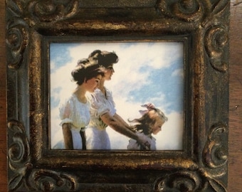 HAND PAINTED MINIATURE on a canvas print of 3 girls