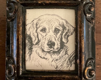 MINIATURE HAND PAINTED on a canvas print of dog.