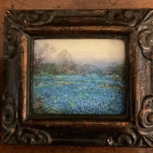 HAND PAINTED MINIATURE on a canvas print of blue field