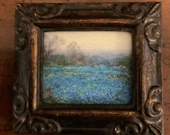 HAND PAINTED MINIATURE on a canvas print of blue field