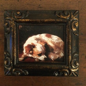 HAND PAINTED MINIATURE of sleepy dog