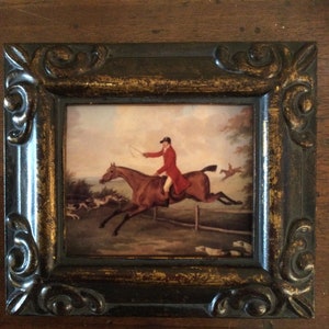 HAND PAINTED MINIATURE on a canvas print of fox hunt.