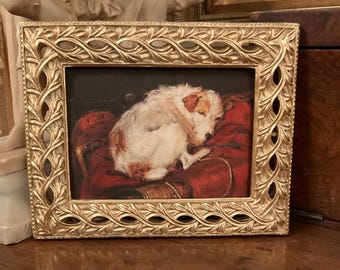 5x7” beautiful Geclee of a JACK RUSSELL/ in a heavy gold frame
