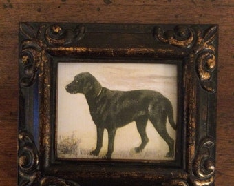 MINIATURE PAINTING on  a canvas print of vintage painting of Labrador.