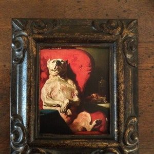 HAND PAINTED MINIATURE on  a canvas print of relaxed dog.