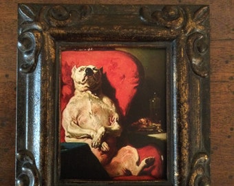 HAND PAINTED MINIATURE on  a canvas print of relaxed dog.