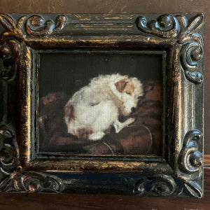 HAND PAINTED MINIATURE on canvas print of sleepy white terrier dog