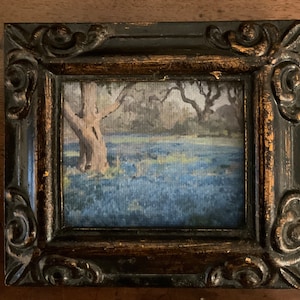 HAND PAINTED MINIATURE on a canvas print of blue field