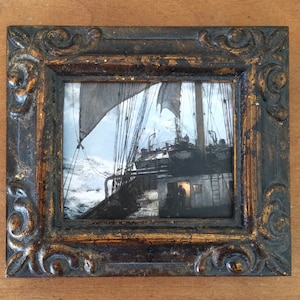 HAND PAINTED MINIATURE on a canvas print of vintage sailing ship