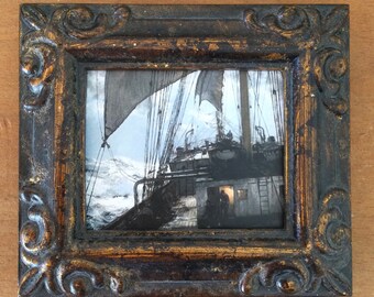 HAND PAINTED MINIATURE on a canvas print of vintage sailing ship