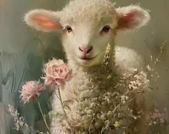 Order for Ina/ two 8x10” canvas geclees of bunny and a lamb. Placed in dark brown wooden frames.