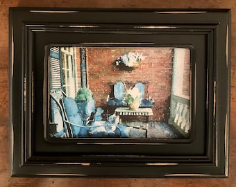 HANDPAINTING of a  southern porch on a 4x6” linen paper print, bonded to canvas / framed / it also ones in a geclee
