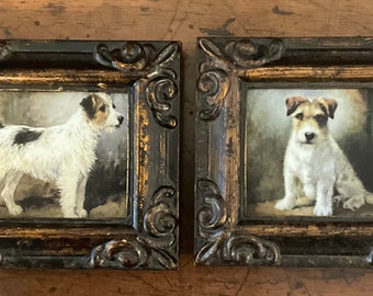 Pair of HAND PAINTED MINIATURE on canvas prints of terrier dogs