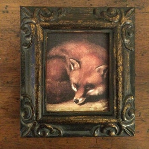 HAND PAINTED MINIATURE on a canvas print of fox image 1