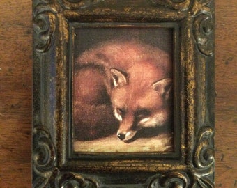 HAND PAINTED MINIATURE   on a canvas print of fox