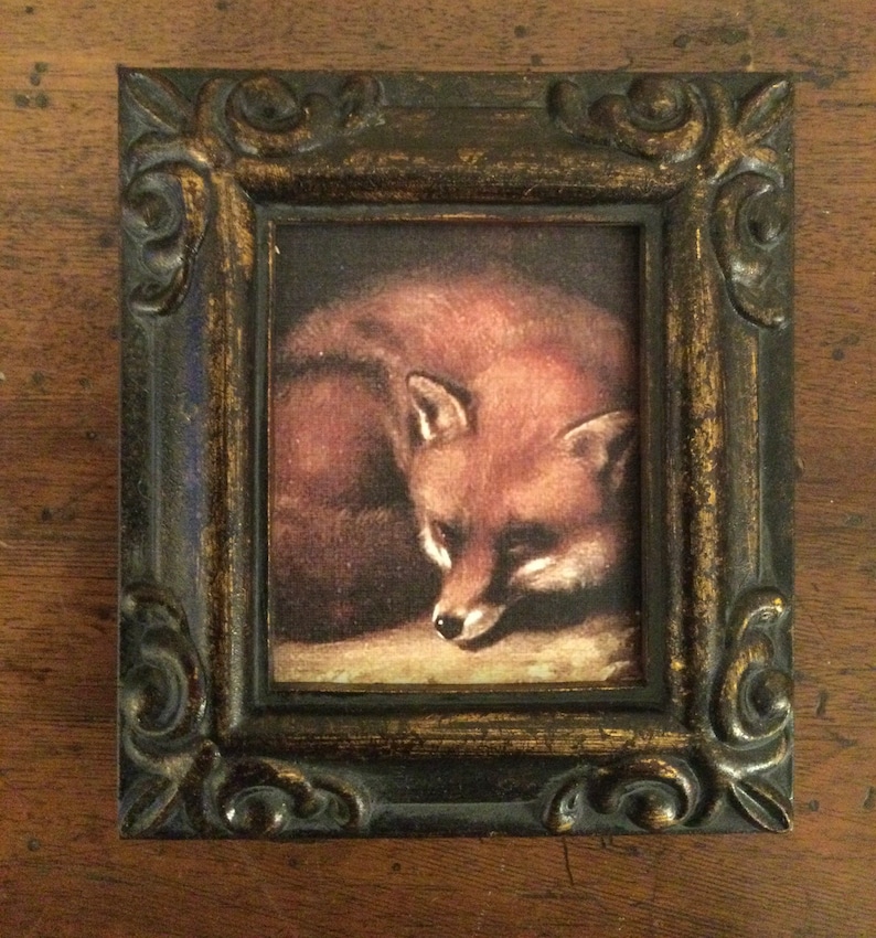 HAND PAINTED MINIATURE on a canvas print of fox image 1