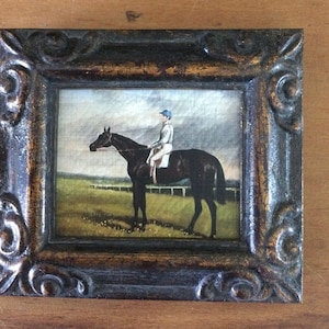 HAND PAINTED MINIATURE on a canvas print of dark brown horse image 1