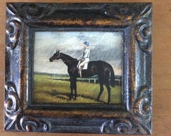 HAND PAINTED MINIATURE on a canvas print of dark brown horse