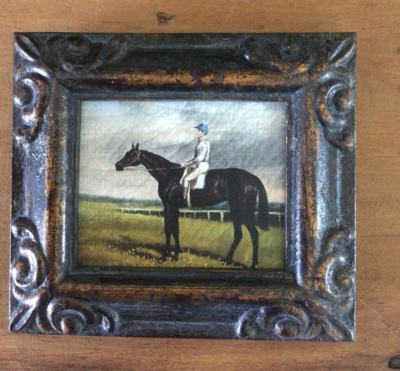 HAND PAINTED MINIATURE on a canvas print of dark brown horse image 1