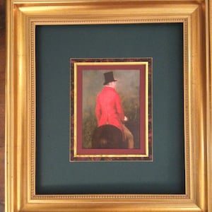 HAND PAINTED on a print bonded to canvas of a vintage painting of the fox hunter