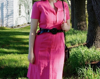 1960s Pauline Trigére Pink Split-Neck Day Dress [size 6]