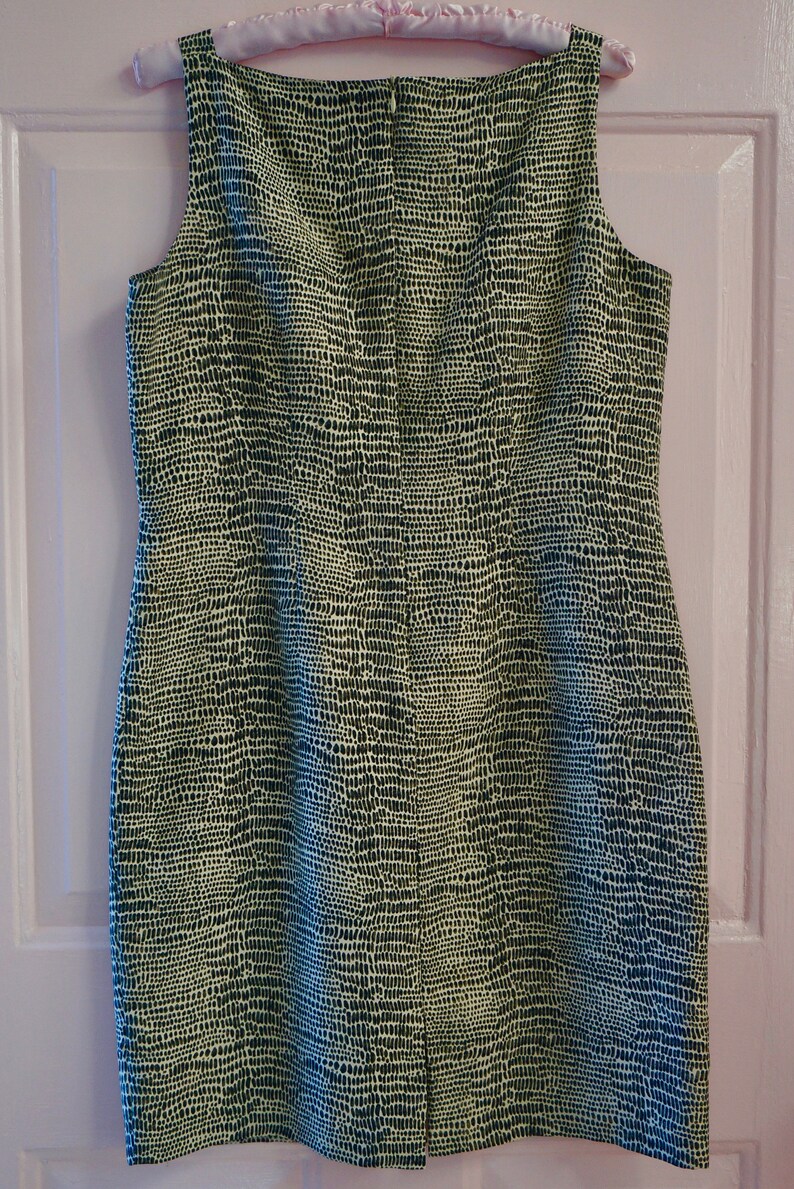 90s ROBBIE BEE Silk Snake-Print Mini Dress w Square Neckline sz. 6p