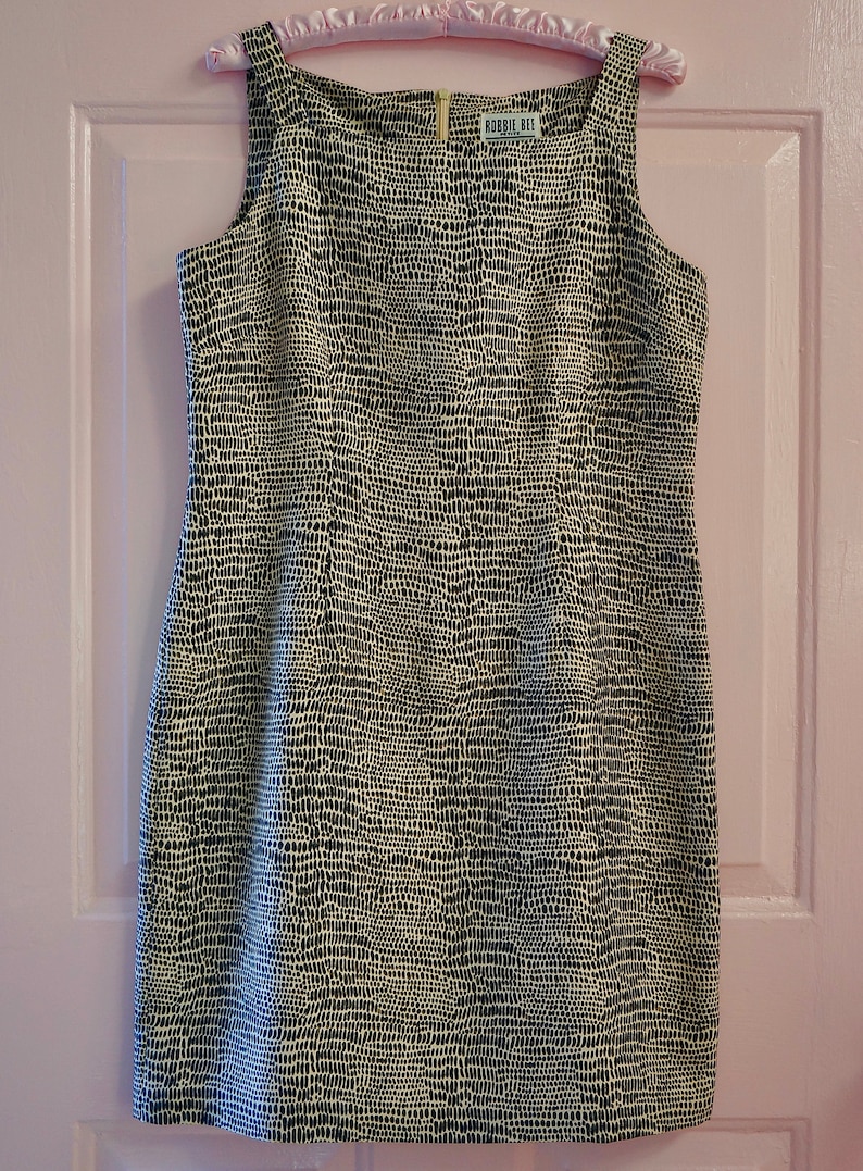 90s ROBBIE BEE Silk Snake-Print Mini Dress w Square Neckline sz. 6p