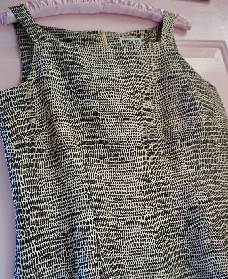90s ROBBIE BEE Silk Snake-Print Mini Dress w Square Neckline sz. 6p