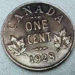 Coin 1928 1 cent coin Canada. Mint State.