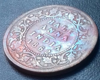 Coin 1862 one quarter Anna coin. India.