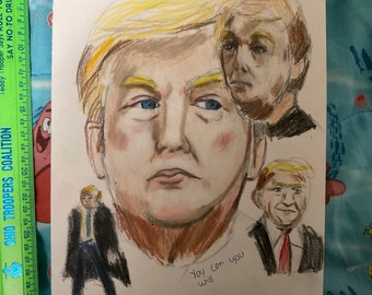 Donald trump inspirational amateur colored pencils/pastel original handmade drawing portrait