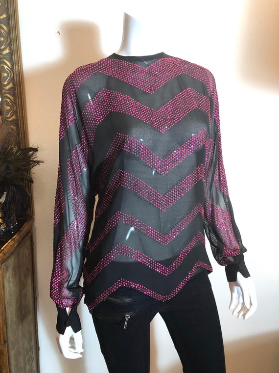 Silk chiffon chevron glitter pattern shirt from 19