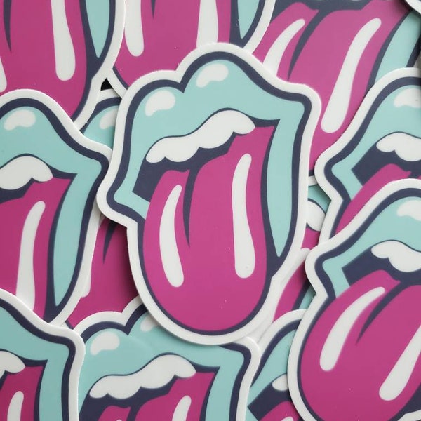 3 in. Rolling Stones Lips and Tongue | Hot Lips | Pink and Blue Matte Vinyl Sticker