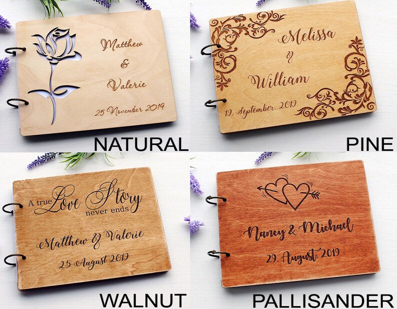 Wedding Guest book Personalised Wooden Guest Book Romantic Photo Album Script Book Rustic Guest Book Elegant Guestbook Wedding Book