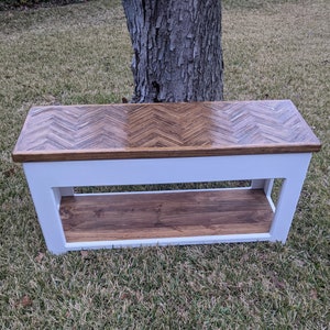 Herringbone flip top storage bench