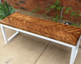 Chevron wood bench deals