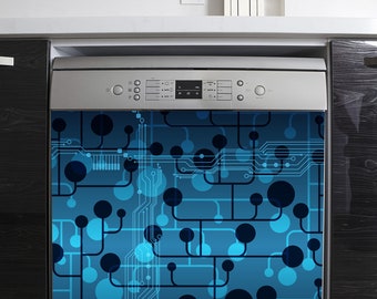 Retro Circuit Pattern Dots Magnetic Dishwasher Cover - The Digital Design Collection, Easy DIY For a New Look! FREE SHIPPING!